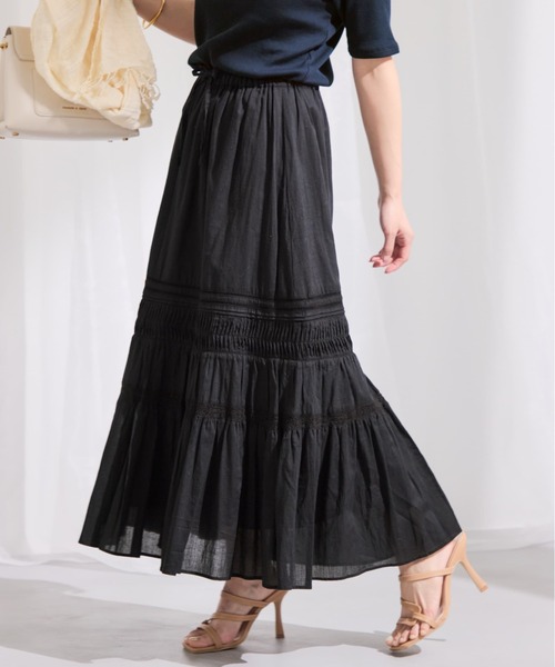 COHINA(コヒナ)の「【Made in India】ピンタックティアードスカート 【低身長・小柄女性】(スカート・レディース・ホワイト/ブラック/レッド・REGULAR/SHORT)」の6枚目の写真