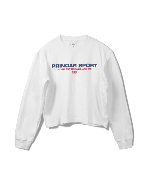 PRINOAR(プリノア)の「スポーツセミクロップ長袖Tシャツ - ホワイト(Tシャツ/カットソー・レディース・ホワイト・SMALL/MEDIUM/LARGE)」の1枚目の写真