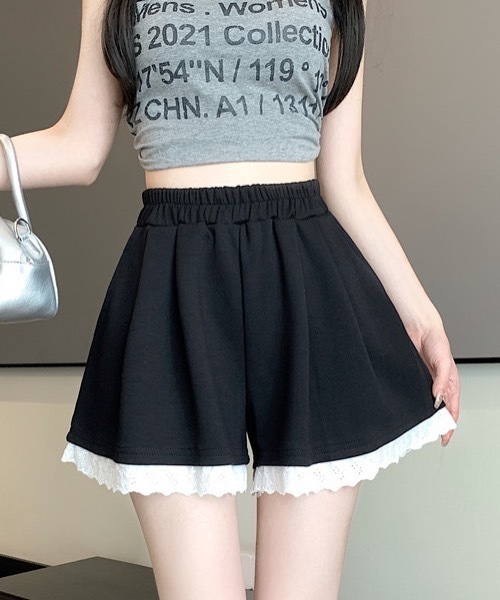 Teem Store（チームストア）の「レースデザインスウェットショートパンツ（スウェットパンツ・レディース・ブラック/グレー・M/S）」の14枚目の写真