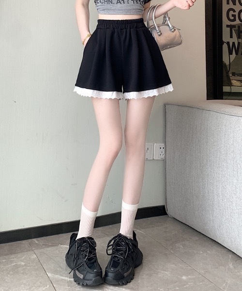 Teem Store（チームストア）の「レースデザインスウェットショートパンツ（スウェットパンツ・レディース・ブラック/グレー・M/S）」の9枚目の写真
