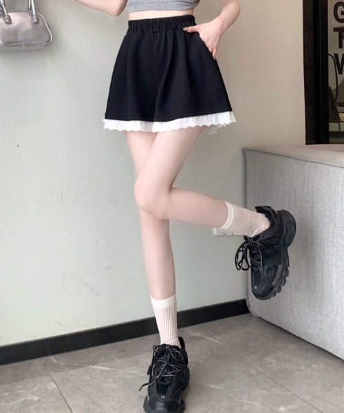 Teem Store（チームストア）の「レースデザインスウェットショートパンツ（スウェットパンツ・レディース・ブラック/グレー・M/S）」の11枚目の写真