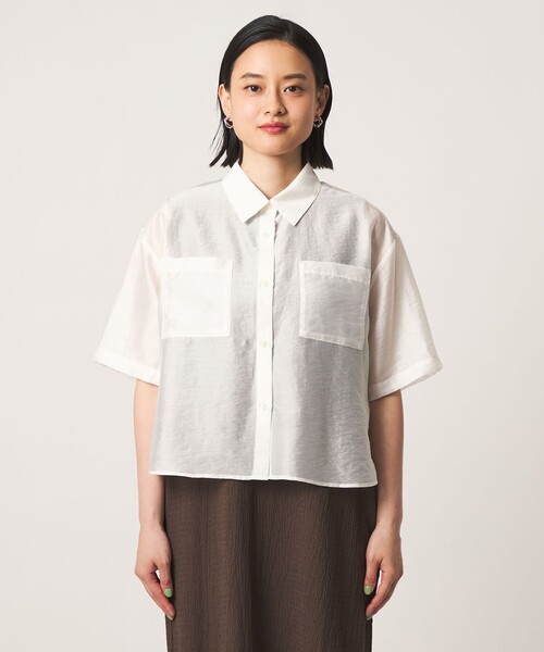 A DAY IN THE LIFE UNITED ARROWS（アデイインザライフユナイテッドアローズ）の「シアー ダブルポケット ショートスリーブシャツ ＜A DAY IN THE LIFE＞（シャツ/ブラウス・レディース・オフホワイト/ダークグレー/オレンジ/ライトブルー・FREE）」の15枚目の写真