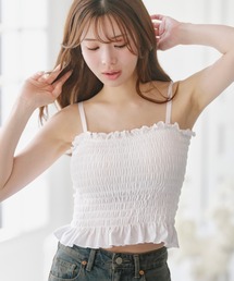 【アジャスター付き】カップ付シャーリングキャミソール【外で着られるブラトップス】