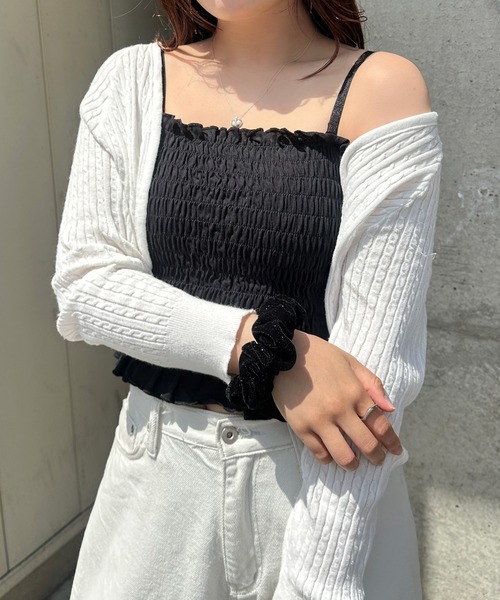 YU'NOW(ユナウ)の「【アジャスター付き】カップ付シャーリングキャミソール【外で着られるブラトップス】(キャミソール・レディース・ブラック/ホワイト・LL/L/M)」の10枚目の写真