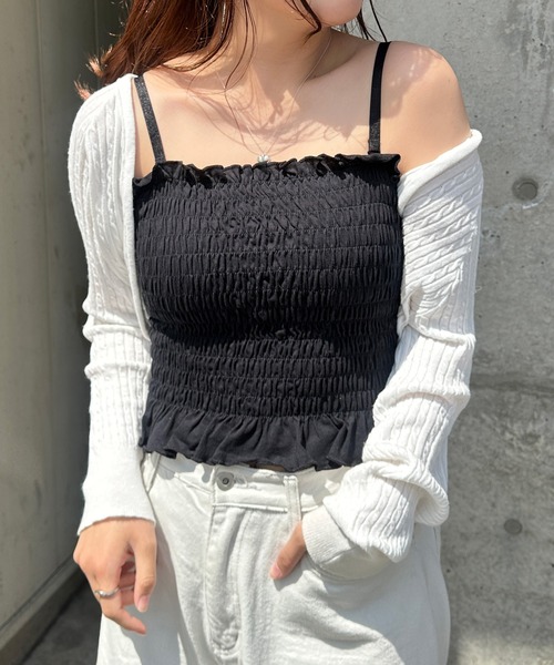 YU'NOW(ユナウ)の「【アジャスター付き】カップ付シャーリングキャミソール【外で着られるブラトップス】(キャミソール・レディース・ブラック/ホワイト・LL/L/M)」の11枚目の写真