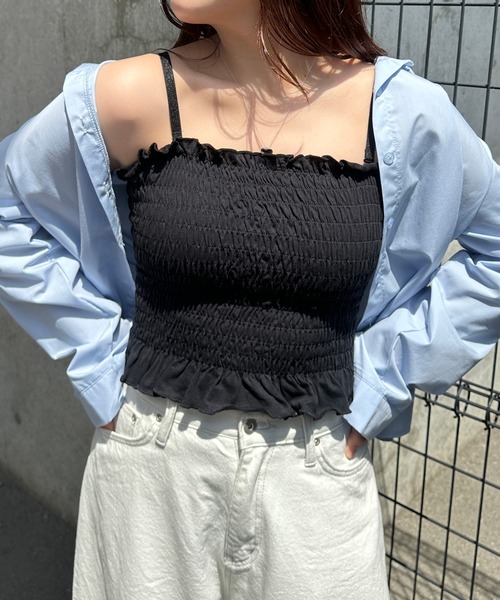 YU'NOW(ユナウ)の「【アジャスター付き】カップ付シャーリングキャミソール【外で着られるブラトップス】(キャミソール・レディース・ブラック/ホワイト・LL/L/M)」の12枚目の写真