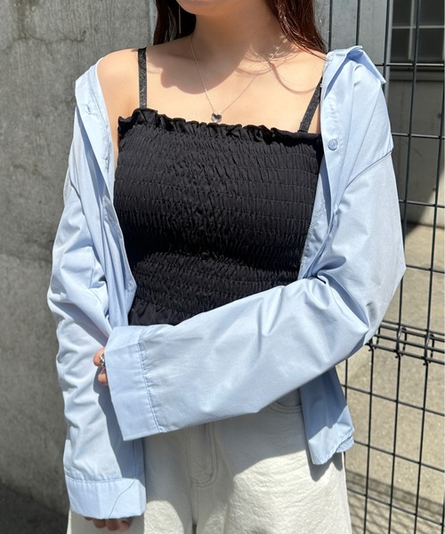 YU'NOW(ユナウ)の「【アジャスター付き】カップ付シャーリングキャミソール【外で着られるブラトップス】(キャミソール・レディース・ブラック/ホワイト・LL/L/M)」の13枚目の写真