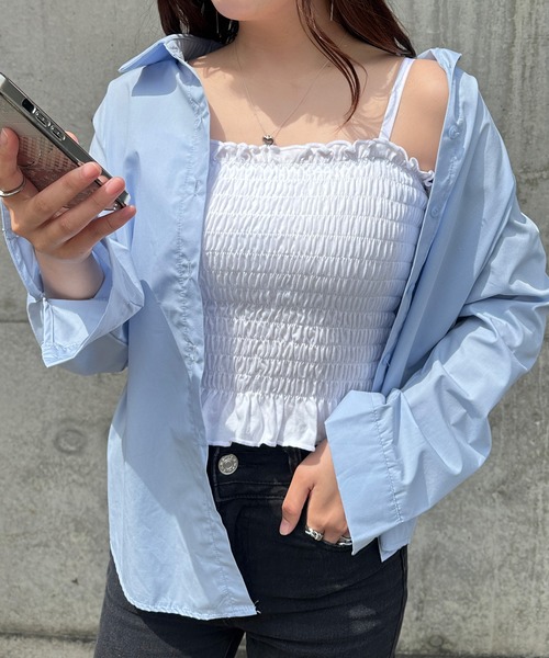 YU'NOW(ユナウ)の「【アジャスター付き】カップ付シャーリングキャミソール【外で着られるブラトップス】(キャミソール・レディース・ブラック/ホワイト・LL/L/M)」の14枚目の写真