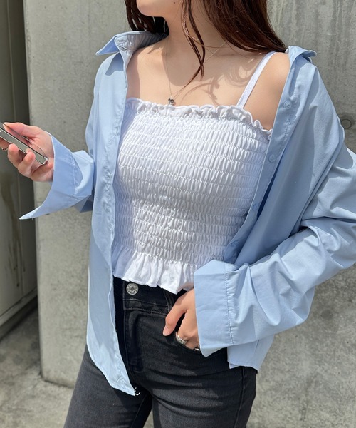 YU'NOW(ユナウ)の「【アジャスター付き】カップ付シャーリングキャミソール【外で着られるブラトップス】(キャミソール・レディース・ブラック/ホワイト・LL/L/M)」の15枚目の写真