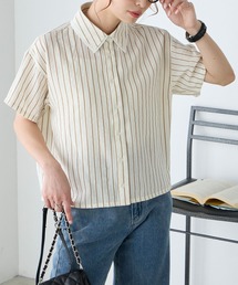 ラメストライプレイヤード襟半袖シャツ