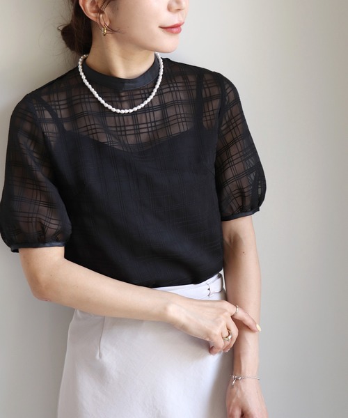 Sirin(シリン)の「シアーチェック半袖ブラウス(シャツ/ブラウス・レディース・ブラック/ホワイト・FREE)」の21枚目の写真