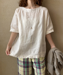 【ARMEN】LINEN PLAIN BOAT NECK S/SL PULL