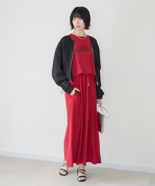 Paradise Picnic（パラダイスピクニック）の「33℃【接触冷感/UVカット】レイヤードライク機能素材ワンピース（ワンピース・レディース・カーキ/レッド/ブラック/ライトグレー・FREE）」の22枚目の写真