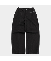 ベーシックウォッシュド配色ダブルポケット切替ワイドベーシックコットンパンツ[チャコール]