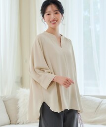 麻ライクVネックブラウス