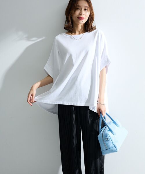 Green Parks(グリーンパークス)の「【適ON】超冷感タック入りオーバーサイズプルオーバー(Tシャツ/カットソー・レディース・ブラック/レッド/オフホワイト/キャメル・FREE)」の18枚目の写真