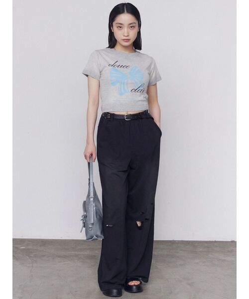 EMODA(エモダ)の「クラッシュルーズスウェットパンツ(スウェットパンツ・レディース・ブラック/アイボリー/グレー・MEDIUM/SMALL)」の7枚目の写真