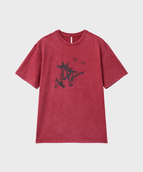 NOIRER（ノイア）の「ポエティックピグメントハーフTシャツ（レッド）（Tシャツ/カットソー・メンズ・その他・52/50/48）」の2枚目の写真