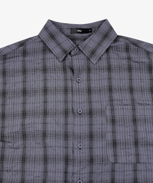 OWSA（オウサ）の「チェックロールアップ半袖シャツ2カラー（シャツ/ブラウス・メンズ・チャコール/ブルー・MEDIUM/LARGE）」の17枚目の写真