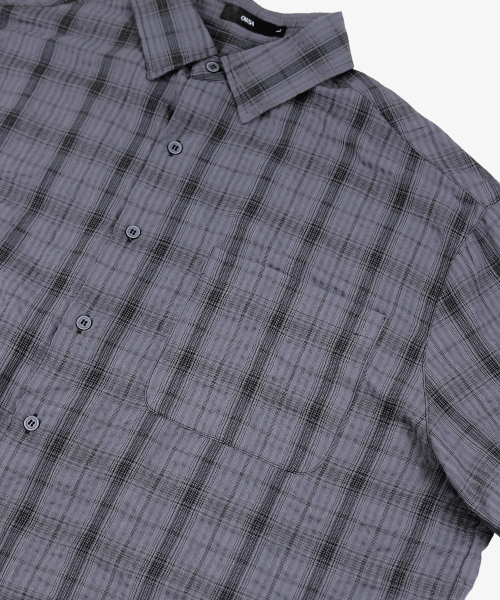 OWSA（オウサ）の「チェックロールアップ半袖シャツ2カラー（シャツ/ブラウス・メンズ・チャコール/ブルー・MEDIUM/LARGE）」の16枚目の写真