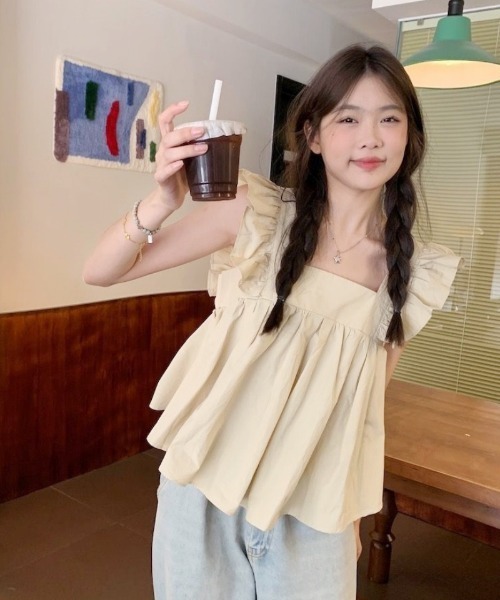 Ritzy（リッツィー）の「バックリボン・フリルノースリーブ（タンクトップ・レディース・ブラウン/ホワイト・LARGE/MEDIUM）」の8枚目の写真