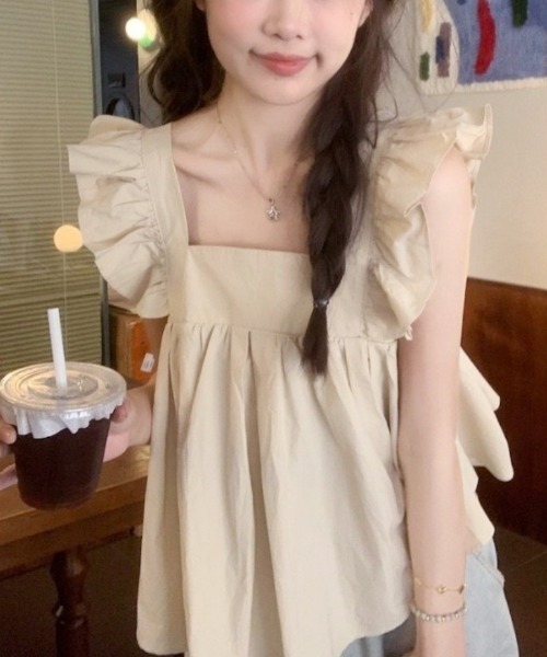 Ritzy（リッツィー）の「バックリボン・フリルノースリーブ（タンクトップ・レディース・ブラウン/ホワイト・LARGE/MEDIUM）」の3枚目の写真
