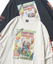 DC Comics（ディーシーコミックス）の「MARVEL/マーベル DC/ディーシー アメコミ オーバーサイズ ピグメント風 ヴィンテージ加工 ロゴ ワンポイント 袖/フロント/バックプリント ロングスリーブTシャツ/ロンT/レディース メンズ（Tシャツ/カットソー）」