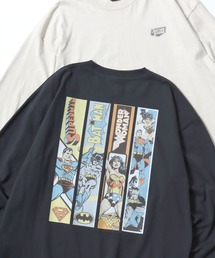 MARVEL/マーベル DC/ディーシー アメコミ オーバーサイズ ピグメント風 ヴィンテージ加工 ロゴ ワンポイント 袖/フロント/バックプリント 長袖Tシャツ/ロンT/レディース メンズ