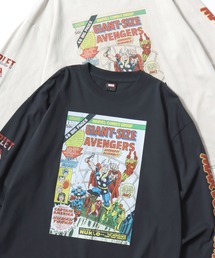 DC Comics（ディーシーコミックス）の「MARVEL/マーベル DC/ディーシー アメコミ オーバーサイズ ピグメント風 ヴィンテージ加工 ロゴ ワンポイント 袖/フロント/バックプリント ロングスリーブTシャツ/ロンT/レディース メンズ（Tシャツ/カットソー）」