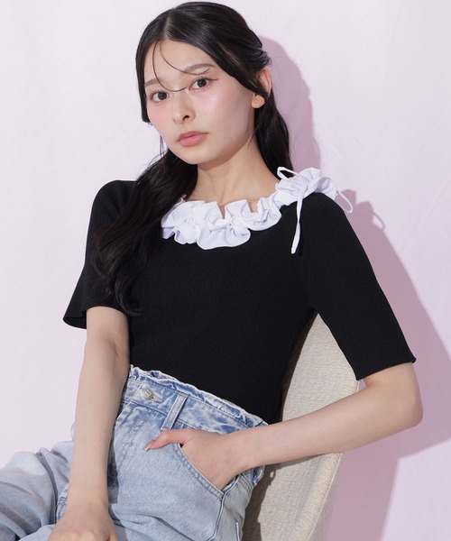 JILL by JILL STUART(ジルバイジルスチュアート)の「2wayフリルリブニット(ニット/セーター・レディース・ブラック/グレー/ピンク・FREE)」の2枚目の写真