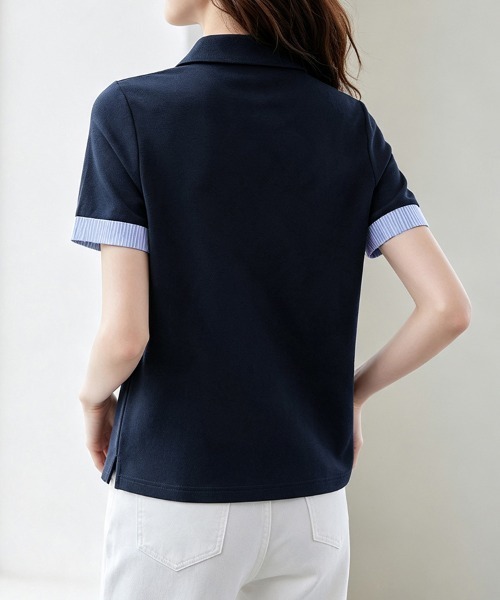 ONEP STAR(ワンピスター)の「ストライプ切替半袖ポロシャツ(ポロシャツ・レディース・ネイビー・X-LARGE/LARGE/MEDIUM)」の8枚目の写真