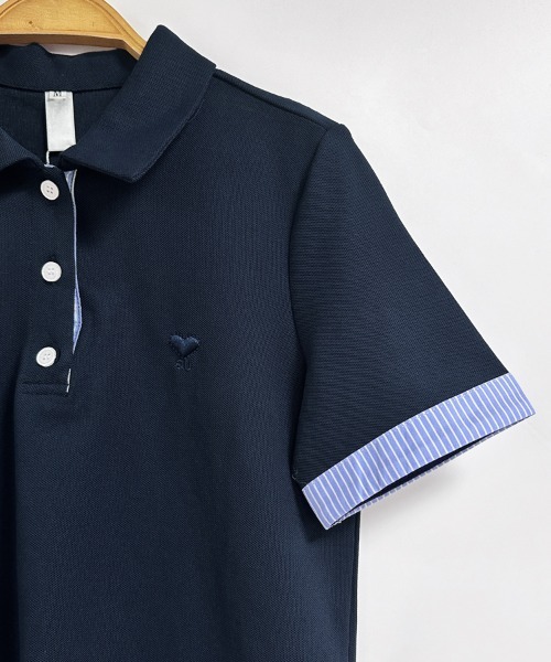 ONEP STAR(ワンピスター)の「ストライプ切替半袖ポロシャツ(ポロシャツ・レディース・ネイビー・X-LARGE/LARGE/MEDIUM)」の10枚目の写真
