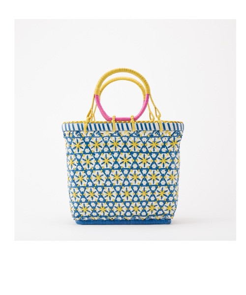 LILA&FLEUR(リラアンドフルール)の「Flower Basket S(かごバッグ・レディース・イエロー× ブルー・SMALL)」の1枚目の写真