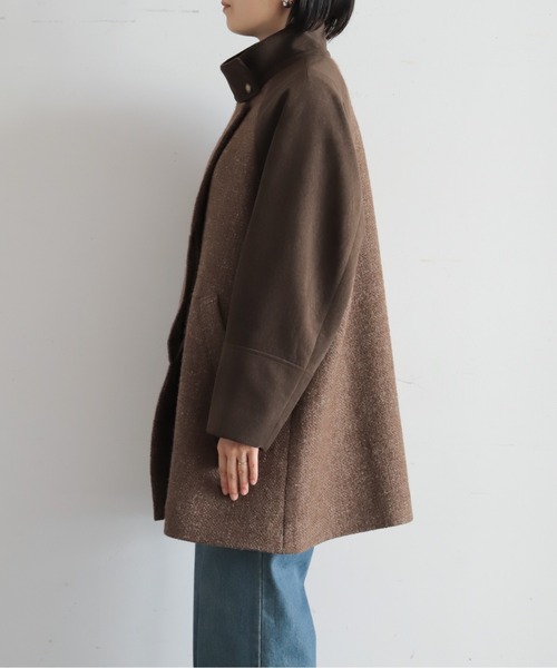 NOMBRE IMPAIR(ノンブルアンペール)の「【予約】ウールリネンツイードコンビ スタンドコート(その他アウター・レディース・ブラウン/グレー・FREE)」の8枚目の写真