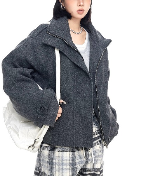 SHEENA(シーナ)の「【秋冬新作】スタンドカラーフェイクウールショートコート(その他アウター・レディース・キャメル/ブラック/グレー・M)」の16枚目の写真