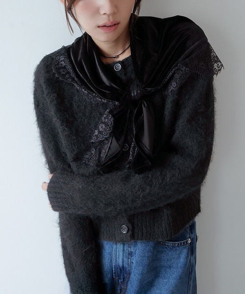 AMUU. PRECIEUSE(アムープレシューズ)の「シャギークルーネックカーディガン(カーディガン/ボレロ・レディース・グレー/ブラック/ピンク/オフホワイト・FREE)」の3枚目の写真