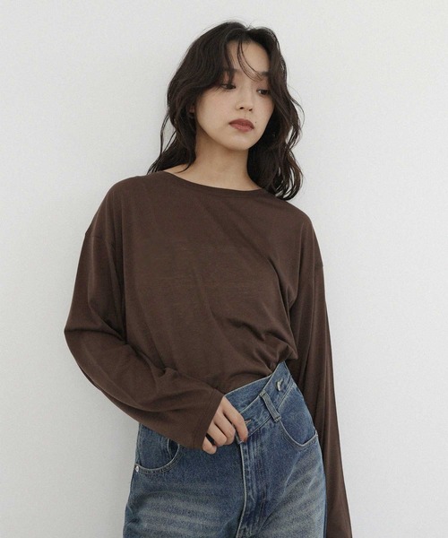 hellam home(へラムホーム)の「シアー クルーネックロングTシャツ(Tシャツ/カットソー・レディース・ブルー/ブラウン/ホワイト/ピンク・FREE)」の1枚目の写真