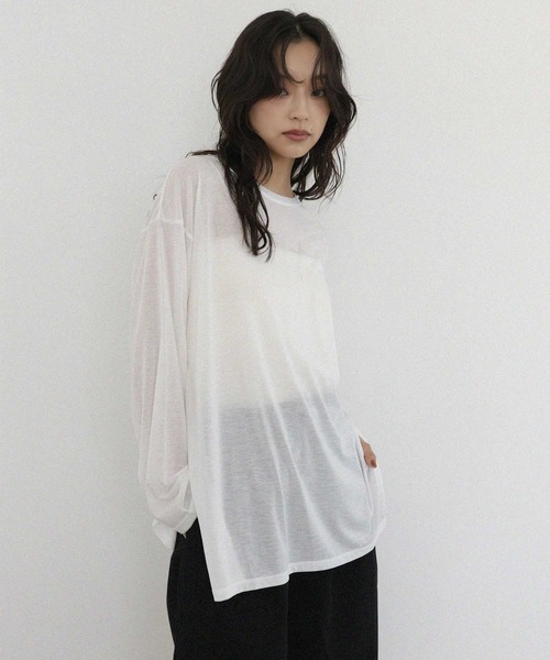 hellam home(へラムホーム)の「シアー クルーネックロングTシャツ(Tシャツ/カットソー・レディース・ブルー/ブラウン/ホワイト/ピンク・FREE)」の2枚目の写真