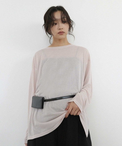 hellam home(へラムホーム)の「シアー クルーネックロングTシャツ(Tシャツ/カットソー・レディース・ブルー/ブラウン/ホワイト/ピンク・FREE)」の4枚目の写真