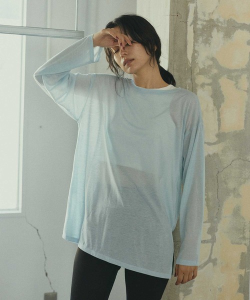 hellam home(へラムホーム)の「シアー クルーネックロングTシャツ(Tシャツ/カットソー・レディース・ブルー/ブラウン/ホワイト/ピンク・FREE)」の3枚目の写真