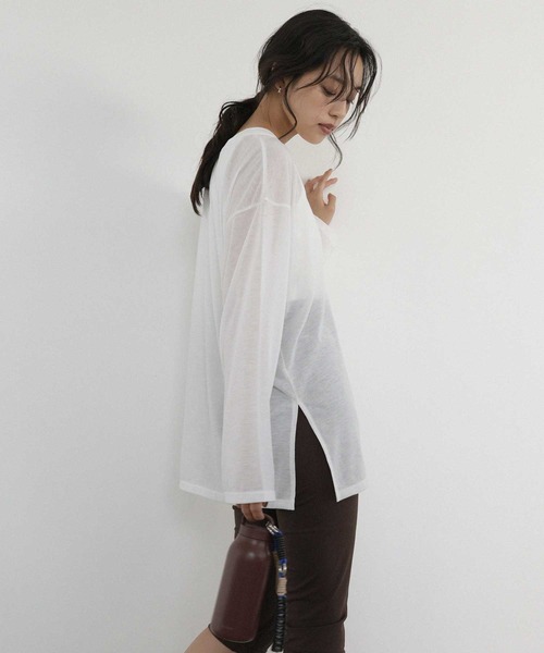 hellam home(へラムホーム)の「シアー クルーネックロングTシャツ(Tシャツ/カットソー・レディース・ブルー/ブラウン/ホワイト/ピンク・FREE)」の9枚目の写真