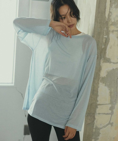 hellam home(へラムホーム)の「シアー クルーネックロングTシャツ(Tシャツ/カットソー・レディース・ブルー/ブラウン/ホワイト/ピンク・FREE)」の19枚目の写真