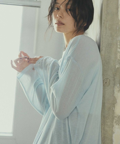 hellam home(へラムホーム)の「シアー クルーネックロングTシャツ(Tシャツ/カットソー・レディース・ブルー/ブラウン/ホワイト/ピンク・FREE)」の20枚目の写真