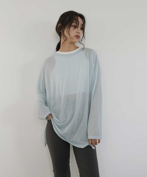 hellam home(へラムホーム)の「シアー クルーネックロングTシャツ(Tシャツ/カットソー・レディース・ブルー/ブラウン/ホワイト/ピンク・FREE)」の21枚目の写真