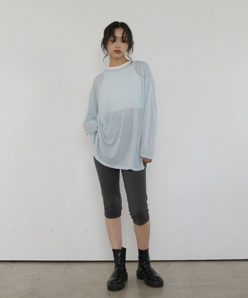 hellam home(へラムホーム)の「シアー クルーネックロングTシャツ(Tシャツ/カットソー・レディース・ブルー/ブラウン/ホワイト/ピンク・FREE)」の22枚目の写真