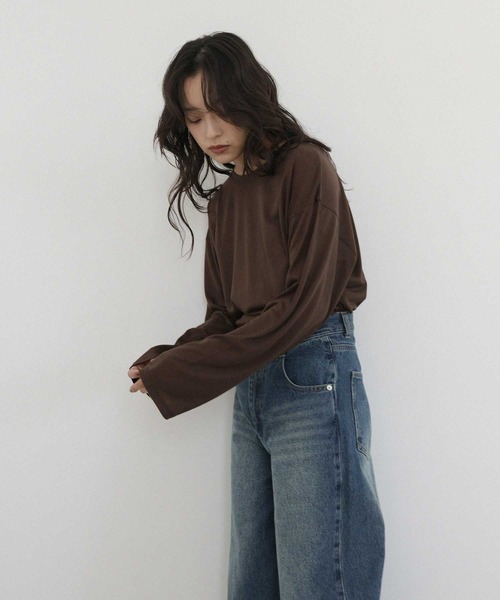 hellam home(へラムホーム)の「シアー クルーネックロングTシャツ(Tシャツ/カットソー・レディース・ブルー/ブラウン/ホワイト/ピンク・FREE)」の14枚目の写真