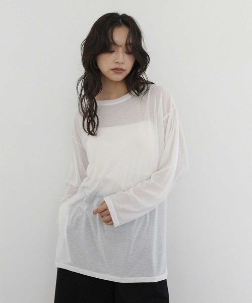 hellam home(へラムホーム)の「シアー クルーネックロングTシャツ(Tシャツ/カットソー・レディース・ブルー/ブラウン/ホワイト/ピンク・FREE)」の8枚目の写真