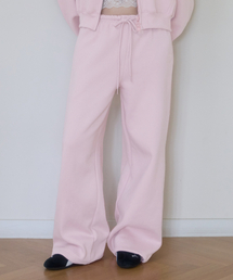 Rose Embroidery Wide Sweatpants [Pink]