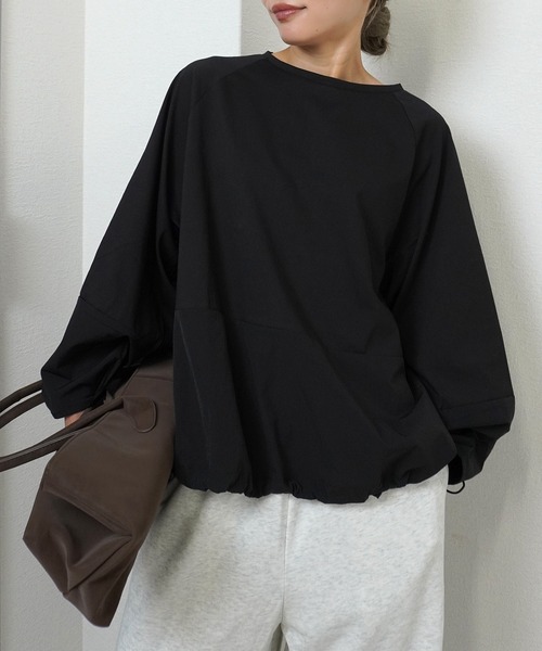 gossara(ゴサラ)の「【gossara 異素材MIX】ドロスト布帛ドッキングプルオーバー(Tシャツ/カットソー・レディース・ブラウン/オフホワイト/ブラック・FREE)」の2枚目の写真