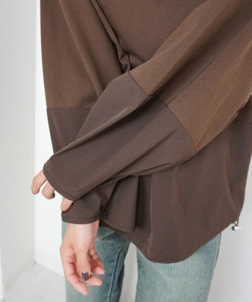 gossara(ゴサラ)の「【gossara 異素材MIX】ドロスト布帛ドッキングプルオーバー(Tシャツ/カットソー・レディース・ブラウン/オフホワイト/ブラック・FREE)」の9枚目の写真
